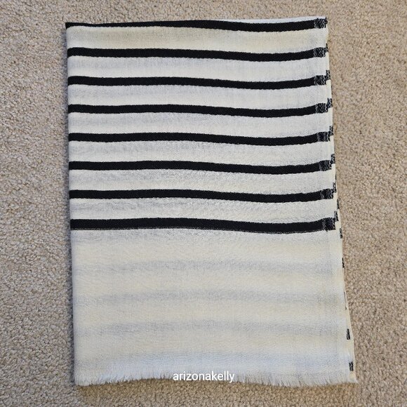 Sincar Shawls Accessories - Ivory Cashmere Scarf With Black Stripes